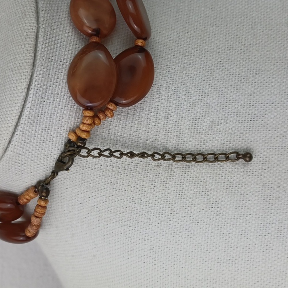 Vintage Style Burnt Carmel DBL Layer Glass Bead Choker Necklace - Picture 13 of 14